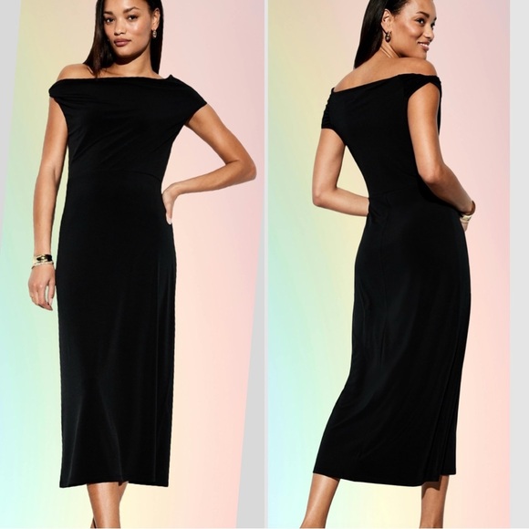 NWTS💓THE OCCASION M💓ELITE OLD NAVY LINE LUSTROUS BLACK ONE SHOULDER MIDI DRESS - Picture 4 of 14